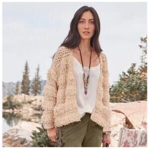 Sundance Natural Wonders Fringed Cream Cardigan Cozy Sweater Top Women's XL